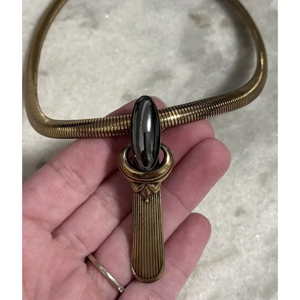 Vintage Ermani Bulatti Gold Tone Chunky Choker Collar Pendant Necklace